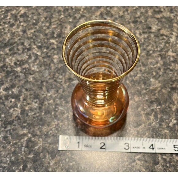 Vintage Carnival Glass Bud Vase 4" Gold with Stripes - Picture 7 of 8